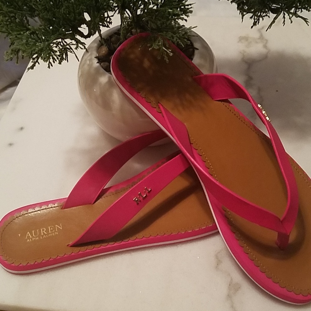 Ralph Lauren Lauren leather flip flops.